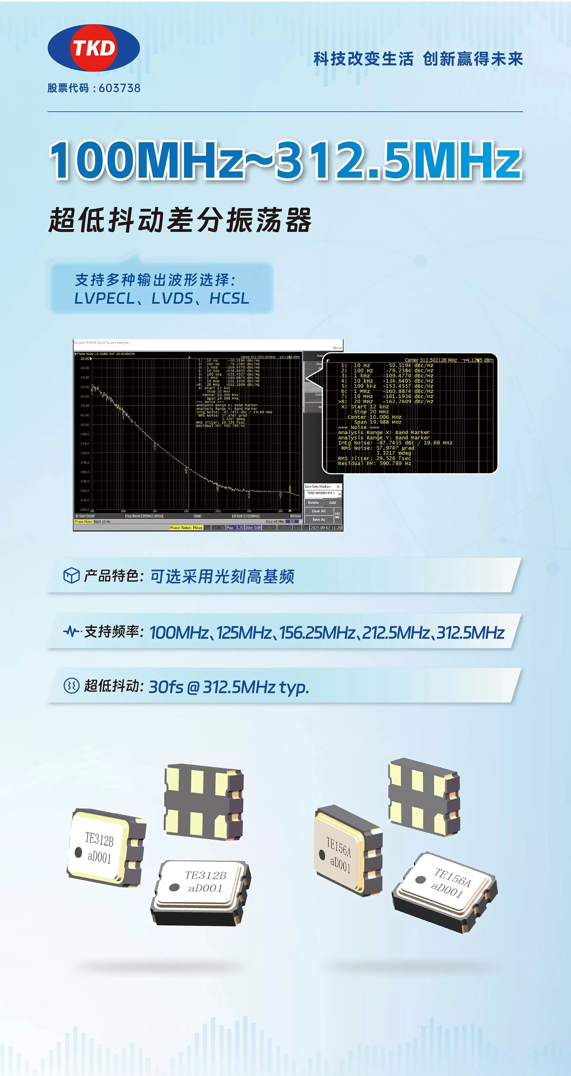 100MHz~312.5MHz 超低抖动差分振荡器 100MHz~312.5MHz 超低抖动差分振荡器